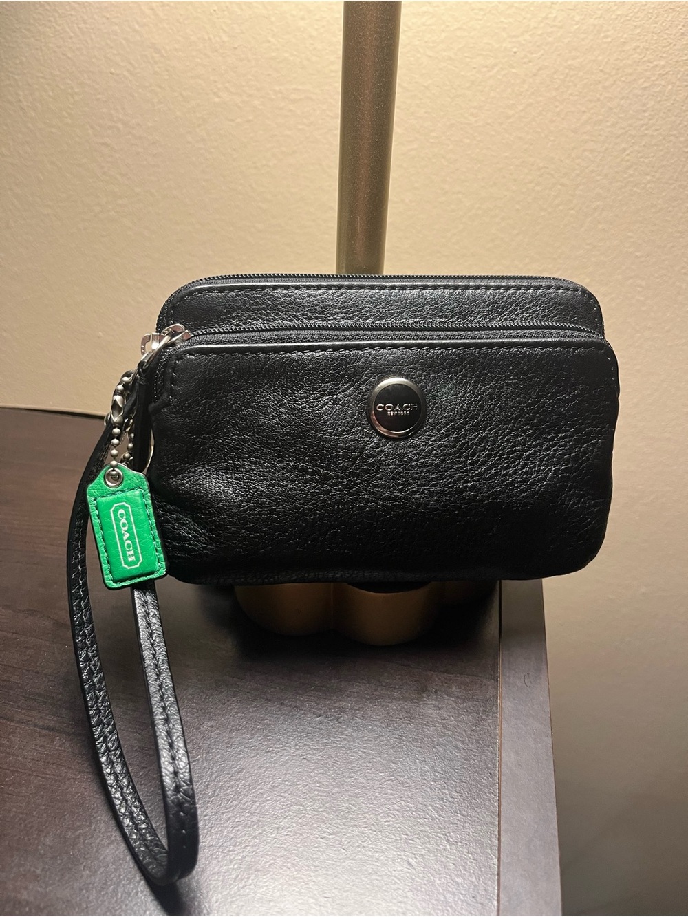 Coach Black Pebbled Leather Wristlet EUC